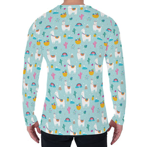 Happy Llama And Cactus Pattern Print Men's Long Sleeve T-Shirt