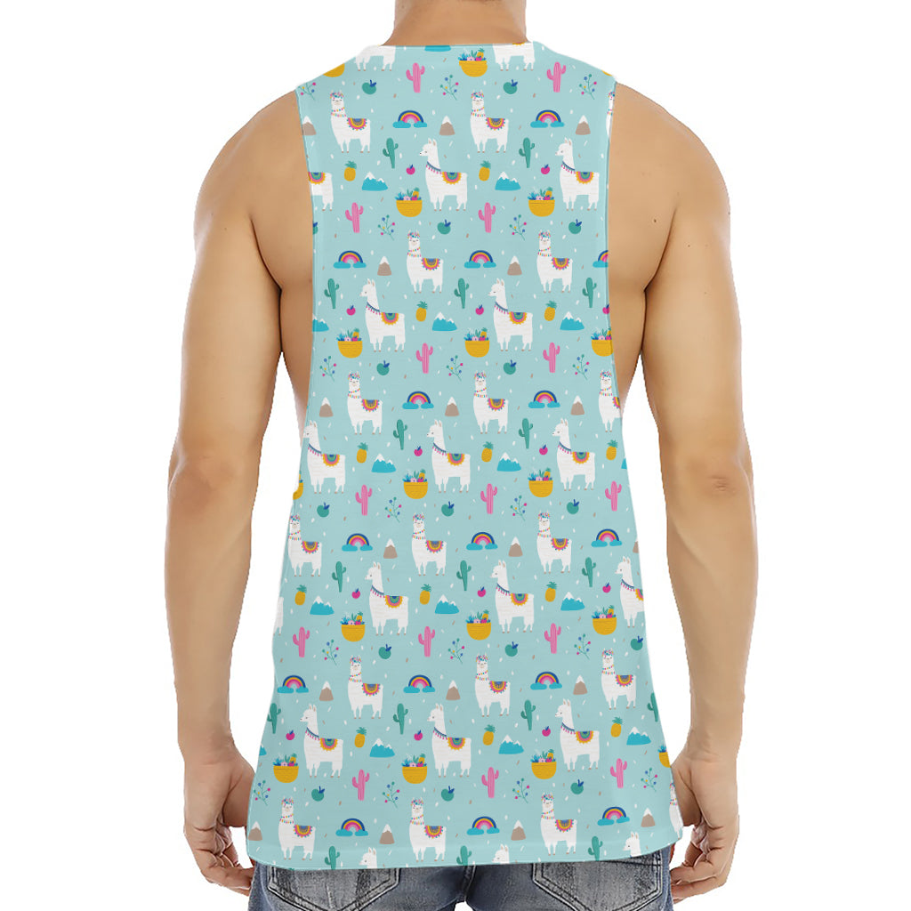 Happy Llama And Cactus Pattern Print Men's Muscle Tank Top