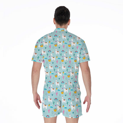Happy Llama And Cactus Pattern Print Men's Rompers