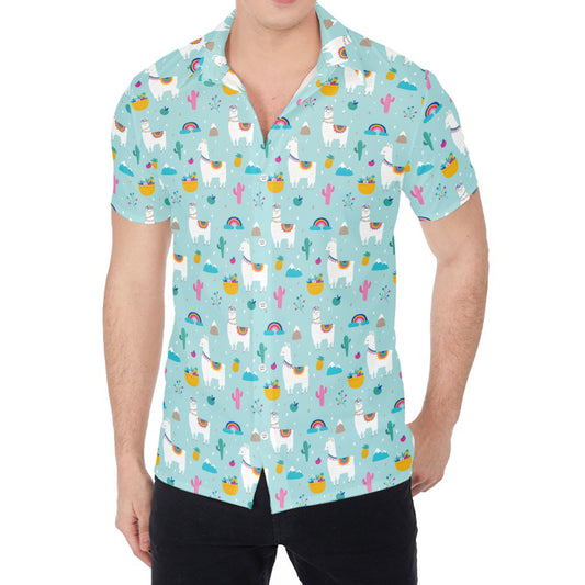 Happy Llama And Cactus Pattern Print Men's Shirt