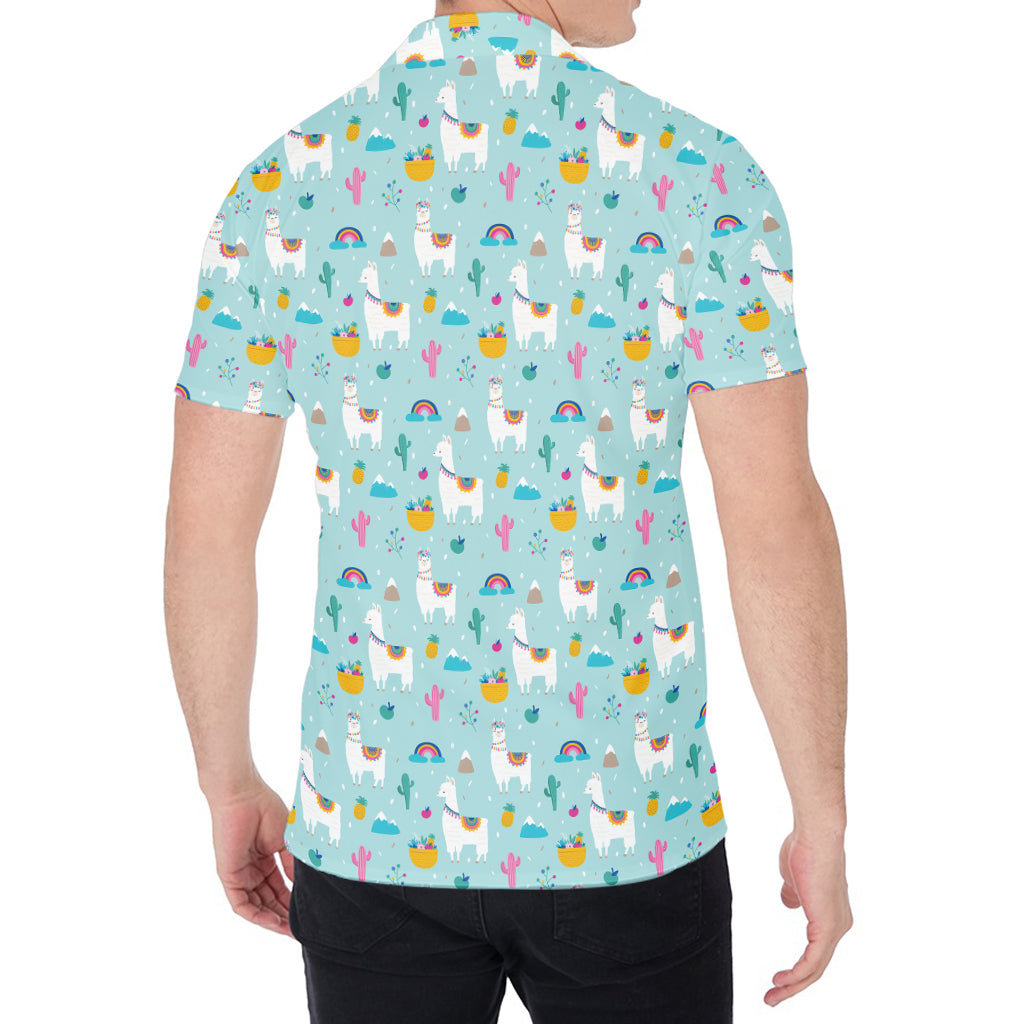 Happy Llama And Cactus Pattern Print Men's Shirt