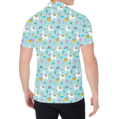 Happy Llama And Cactus Pattern Print Men's Shirt