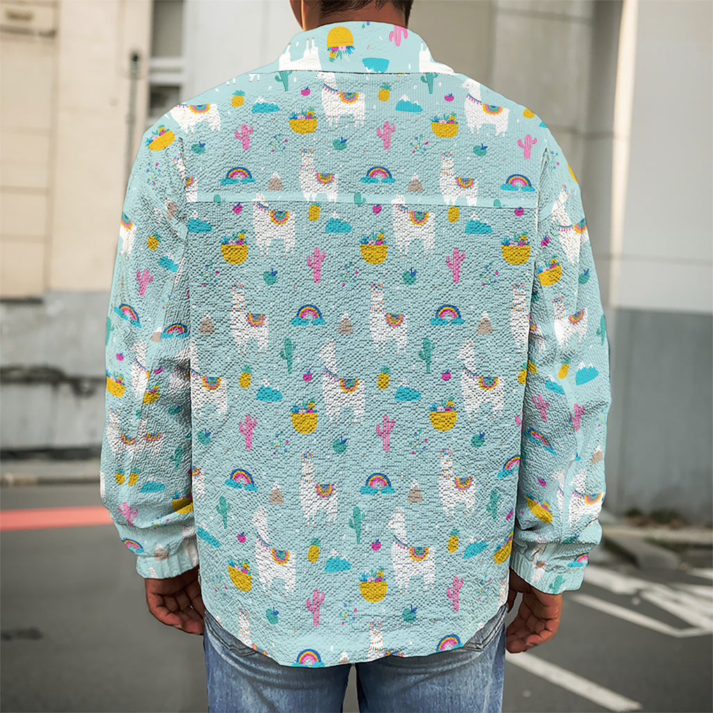 Happy Llama And Cactus Pattern Print Men's Shirt Jacket