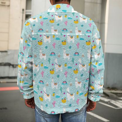 Happy Llama And Cactus Pattern Print Men's Shirt Jacket
