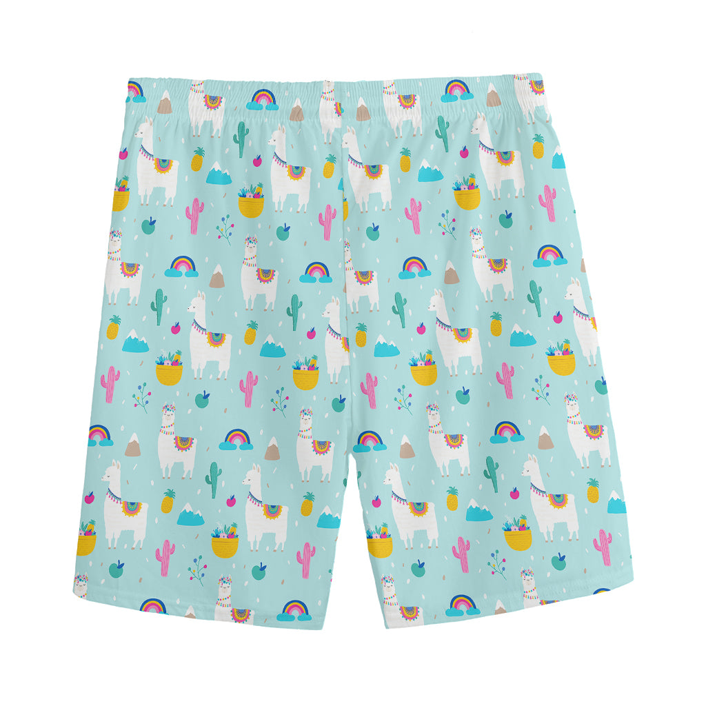 Happy Llama And Cactus Pattern Print Men's Sports Shorts