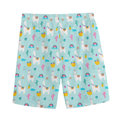 Happy Llama And Cactus Pattern Print Men's Sports Shorts