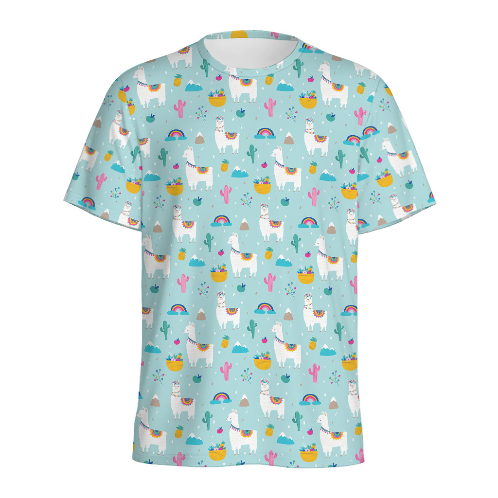 Happy Llama And Cactus Pattern Print Men's Sports T-Shirt