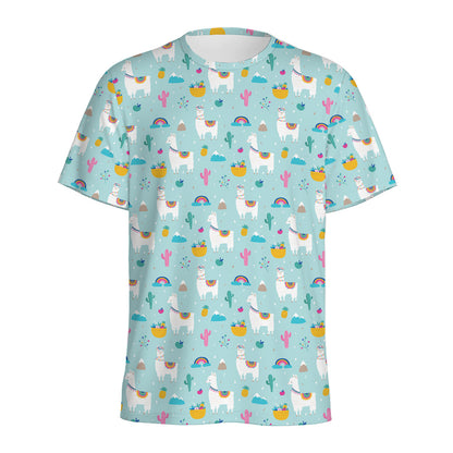 Happy Llama And Cactus Pattern Print Men's Sports T-Shirt