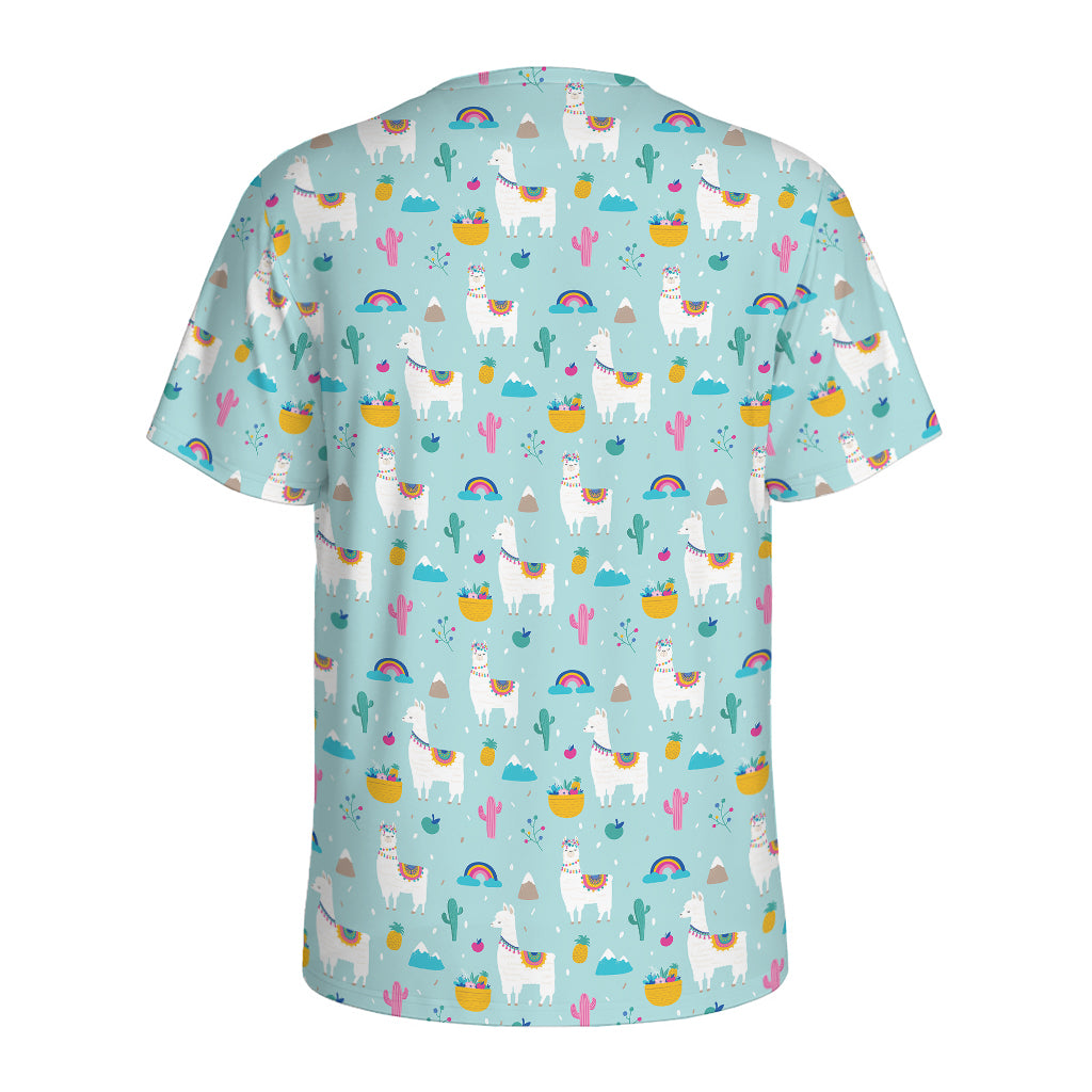 Happy Llama And Cactus Pattern Print Men's Sports T-Shirt