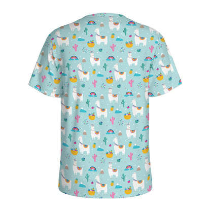 Happy Llama And Cactus Pattern Print Men's Sports T-Shirt