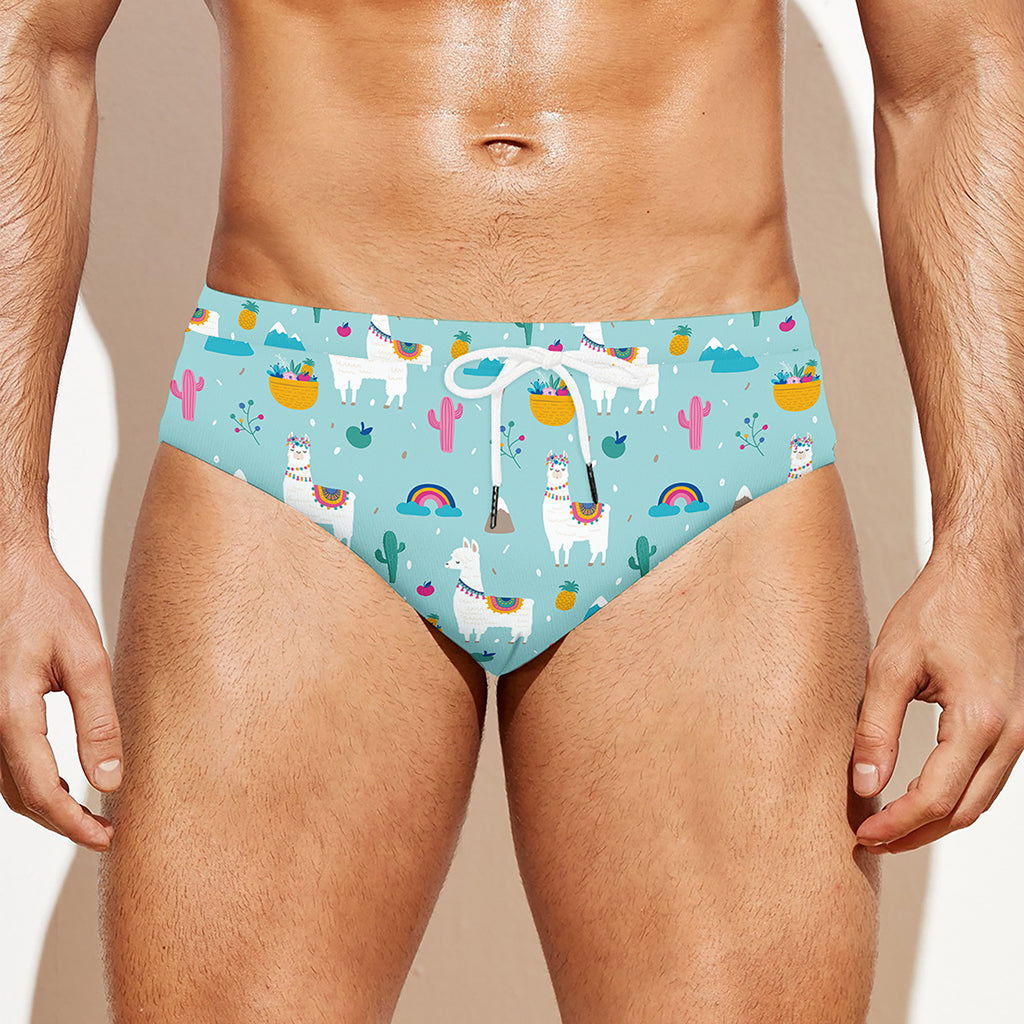 Happy Llama And Cactus Pattern Print Men's Swim Briefs
