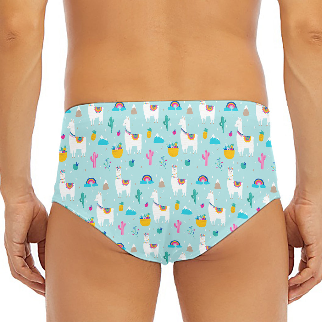 Happy Llama And Cactus Pattern Print Men's Triangle Swim Briefs