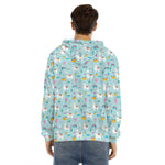 Happy Llama And Cactus Pattern Print Men's Velvet Pullover Hoodie