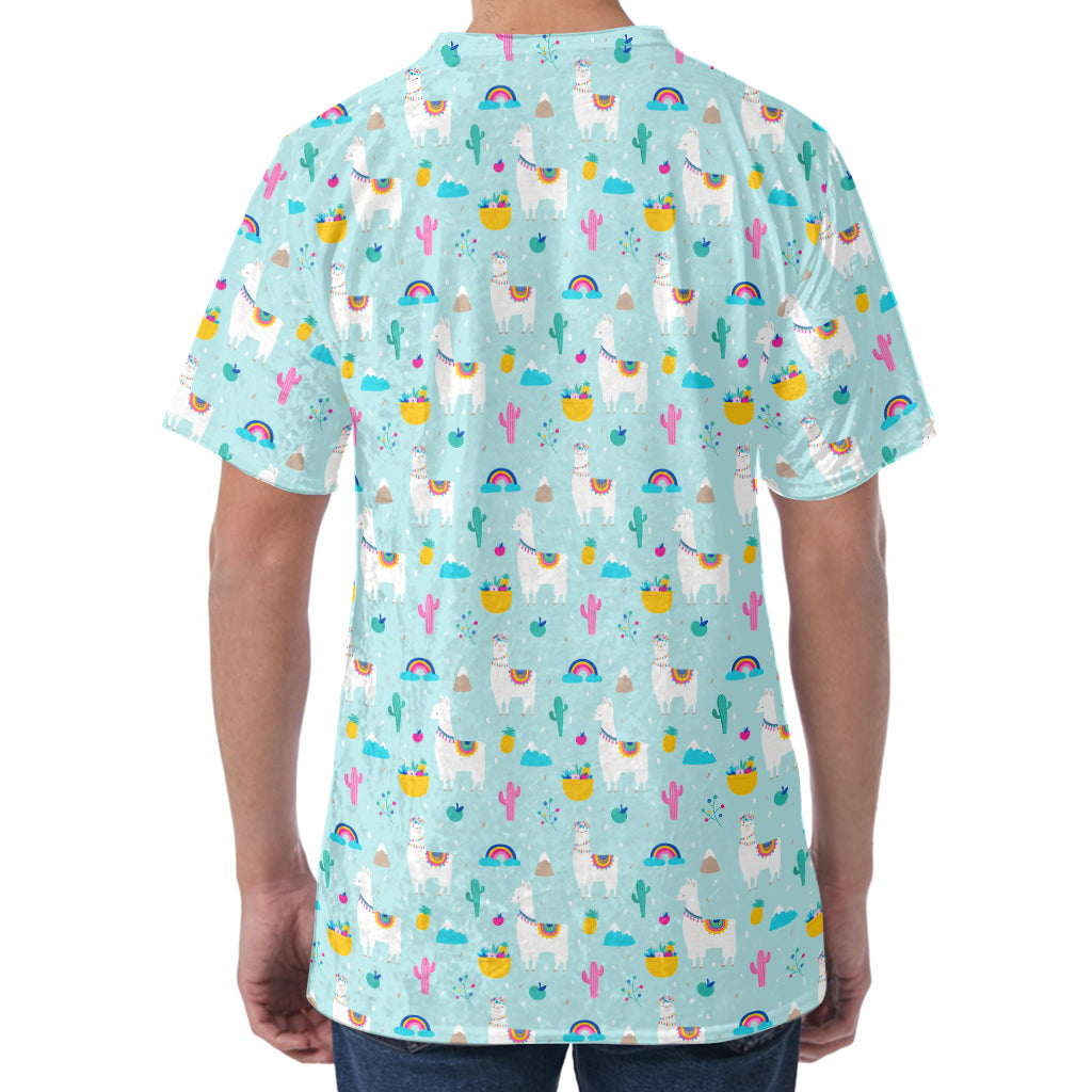 Happy Llama And Cactus Pattern Print Men's Velvet T-Shirt