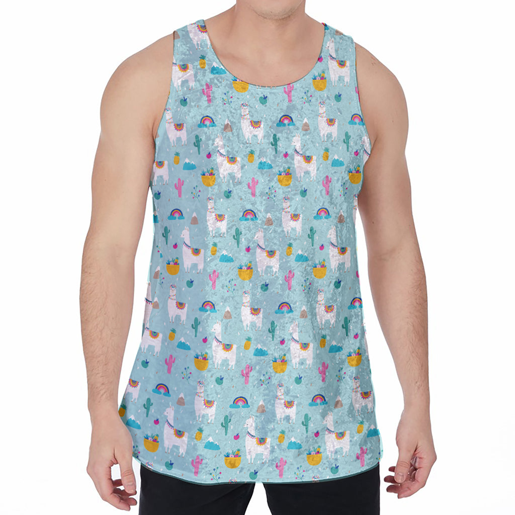 Happy Llama And Cactus Pattern Print Men's Velvet Tank Top