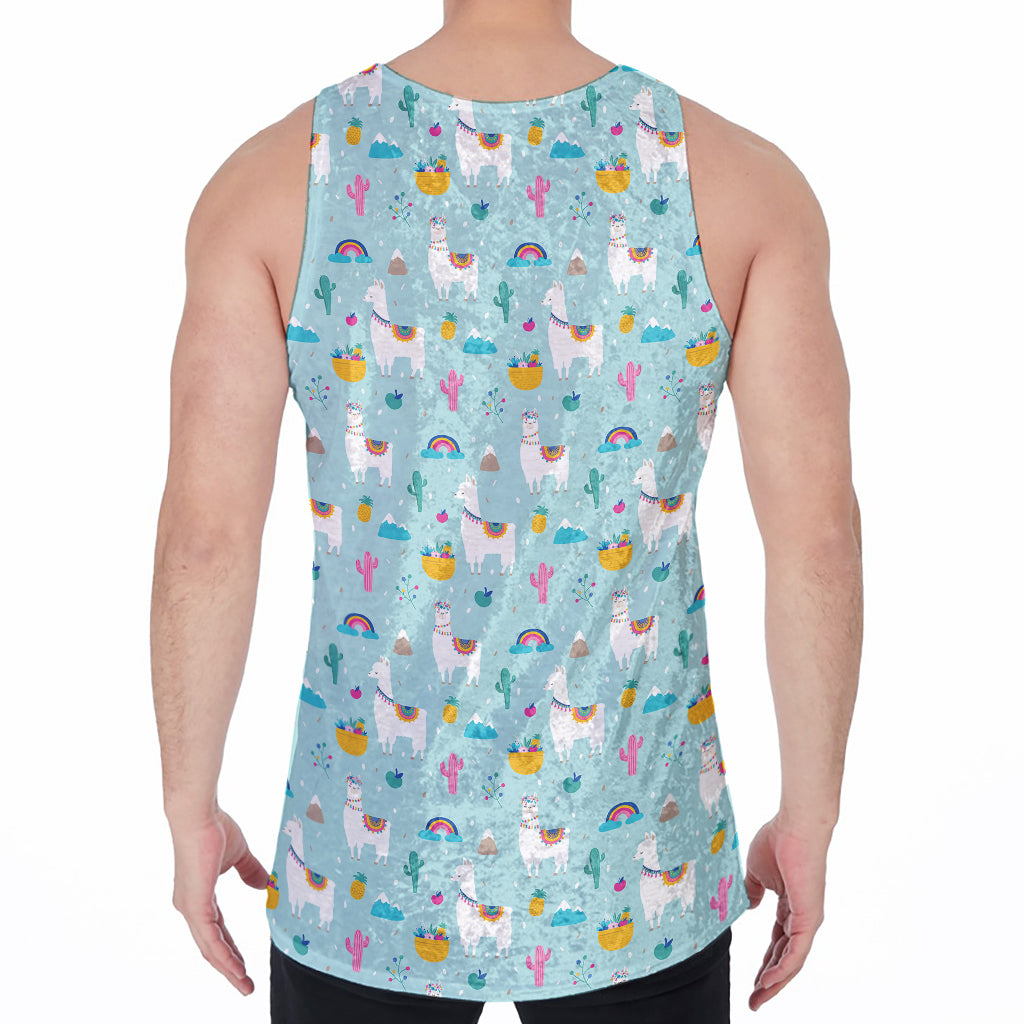 Happy Llama And Cactus Pattern Print Men's Velvet Tank Top