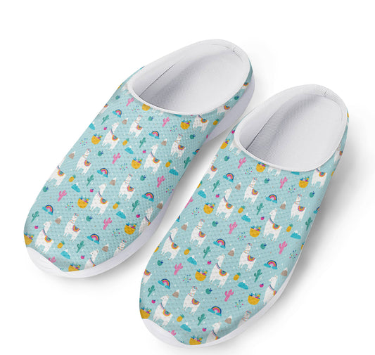 Happy Llama And Cactus Pattern Print Mesh Casual Shoes