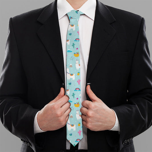 Happy Llama And Cactus Pattern Print Necktie