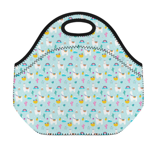 Happy Llama And Cactus Pattern Print Neoprene Lunch Bag
