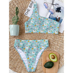 Happy Llama And Cactus Pattern Print One Shoulder Bikini Top