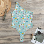 Happy Llama And Cactus Pattern Print One Shoulder Bodysuit