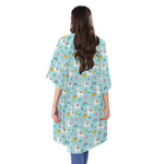 Happy Llama And Cactus Pattern Print Open Front Beach Cover Up