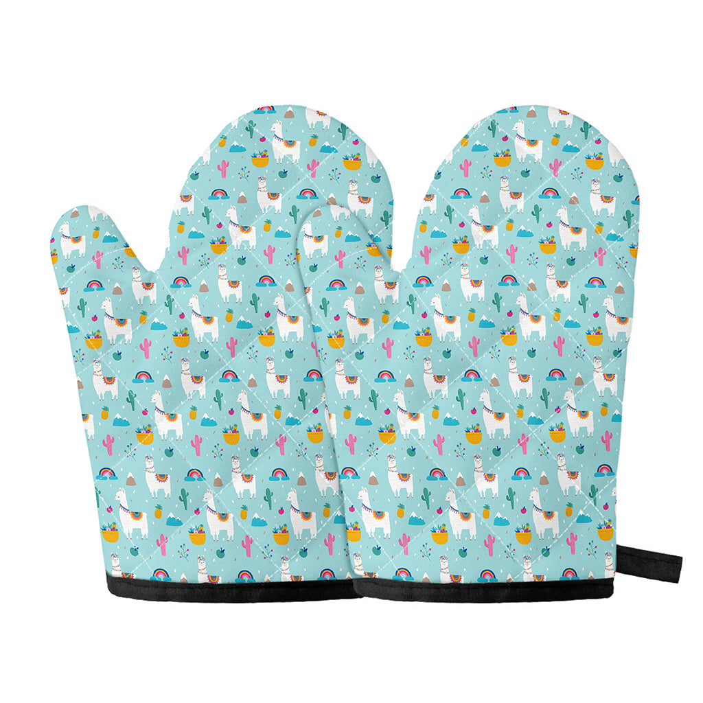 Happy Llama And Cactus Pattern Print Oven Mitts