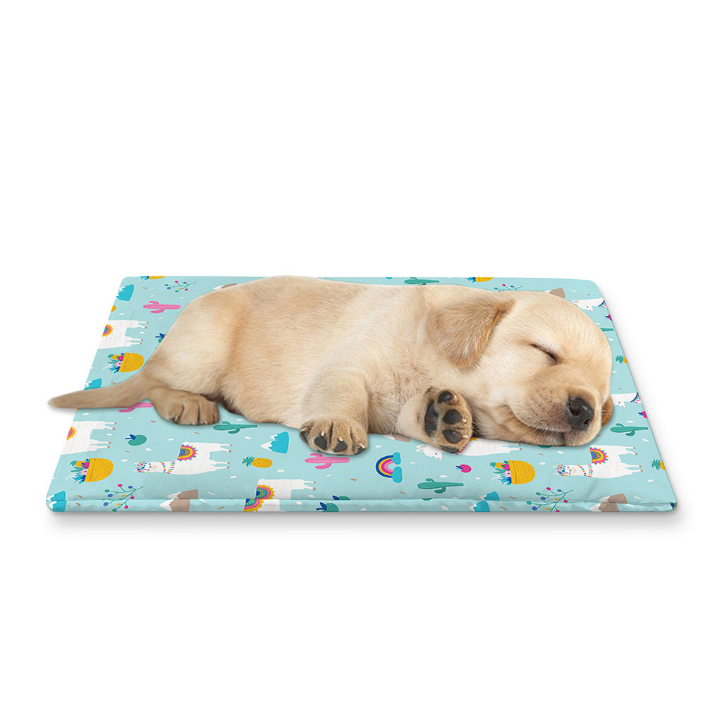 Happy Llama And Cactus Pattern Print Pet Cooling Mat Cover