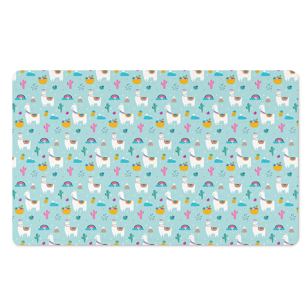 Happy Llama And Cactus Pattern Print Polyester Doormat