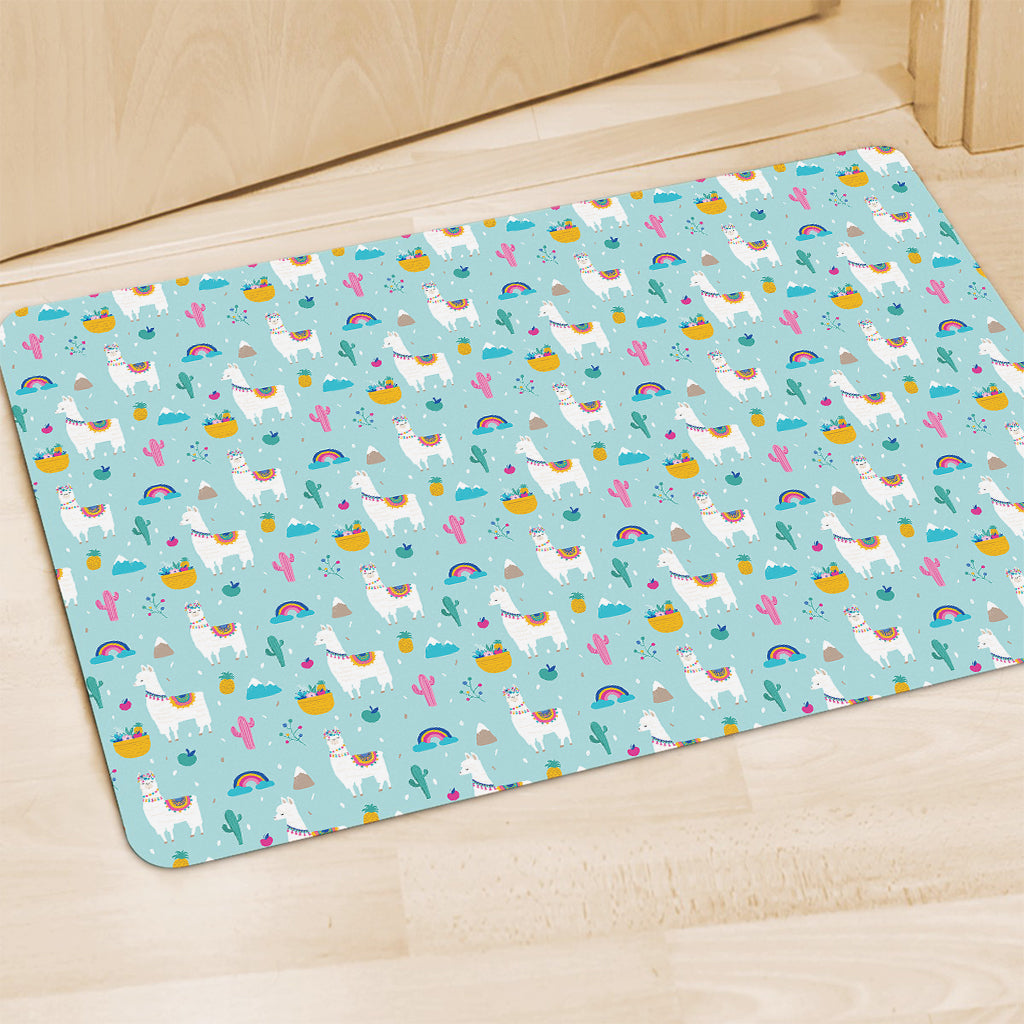 Happy Llama And Cactus Pattern Print Polyester Doormat