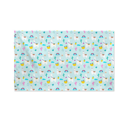 Happy Llama And Cactus Pattern Print Polyester Flag