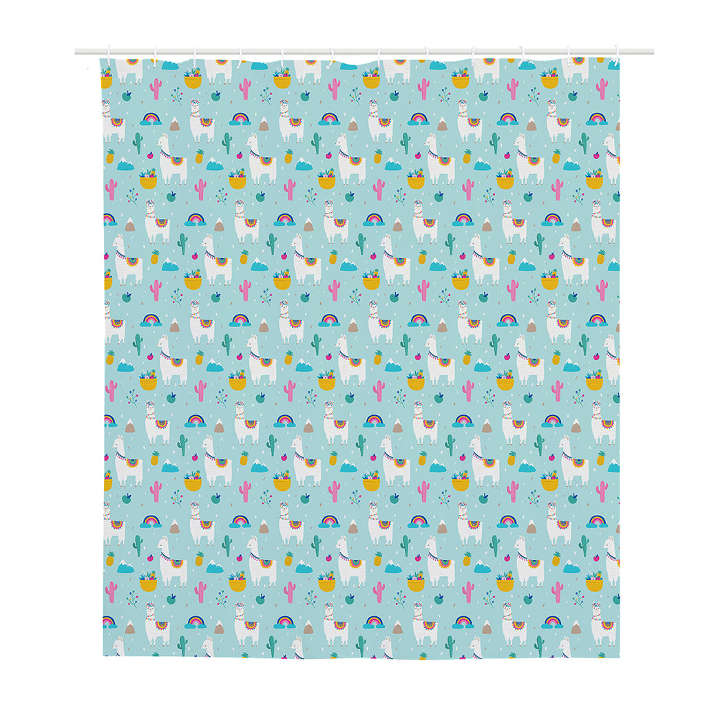 Happy Llama And Cactus Pattern Print Polyester Shower Curtain