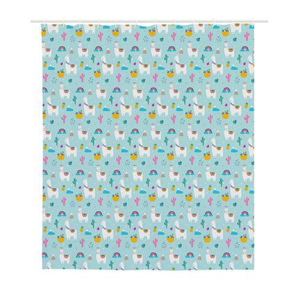 Happy Llama And Cactus Pattern Print Polyester Shower Curtain