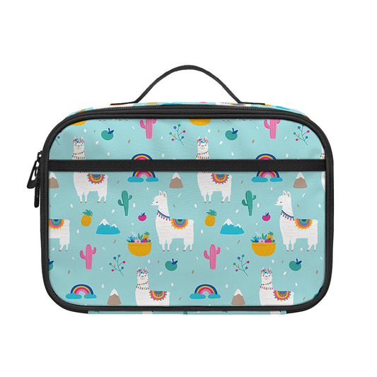 Happy Llama And Cactus Pattern Print Portable Lunch Bag
