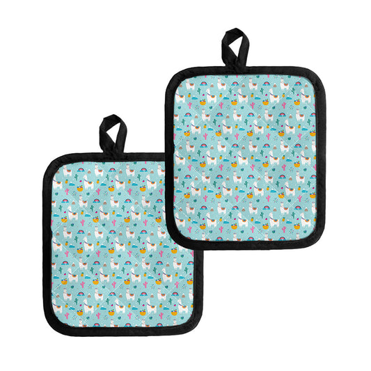 Happy Llama And Cactus Pattern Print Pot Holders