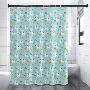 Happy Llama And Cactus Pattern Print Premium Shower Curtain