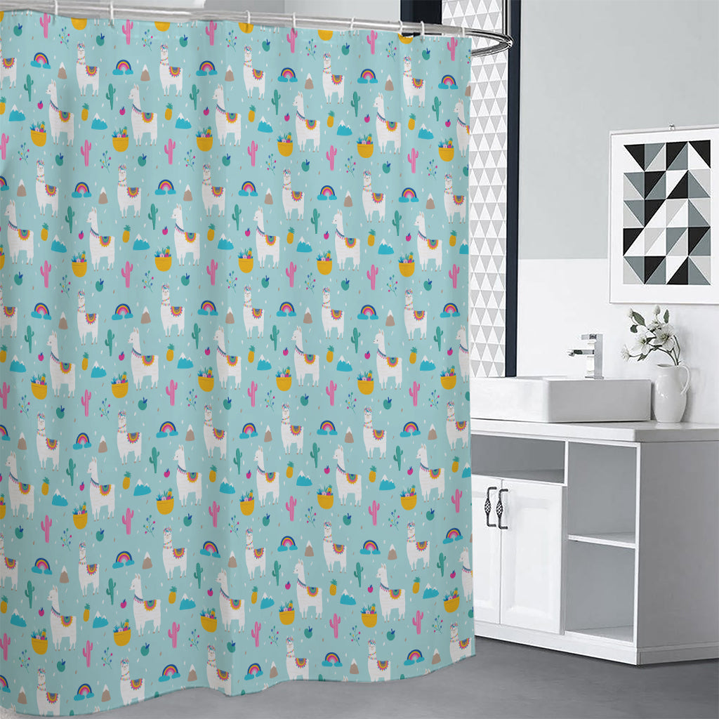 Happy Llama And Cactus Pattern Print Premium Shower Curtain