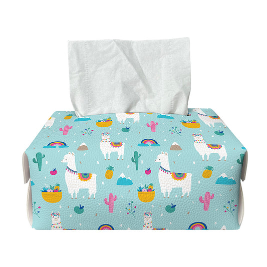 Happy Llama And Cactus Pattern Print Rectangle Tissue Box Cover