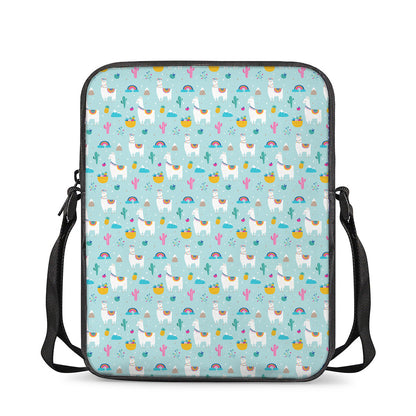Happy Llama And Cactus Pattern Print Rectangular Crossbody Bag