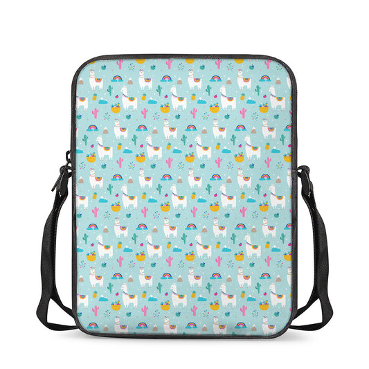 Happy Llama And Cactus Pattern Print Rectangular Crossbody Bag