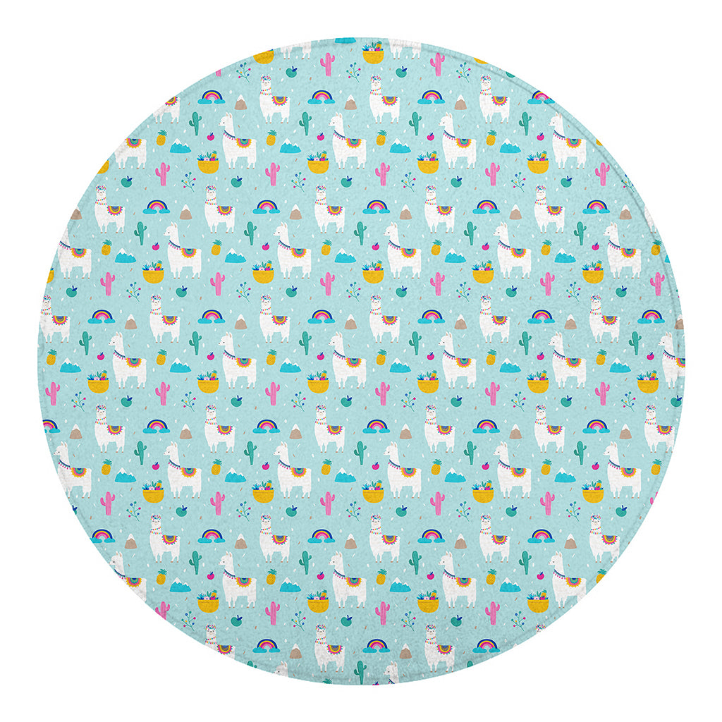 Happy Llama And Cactus Pattern Print Round Blanket