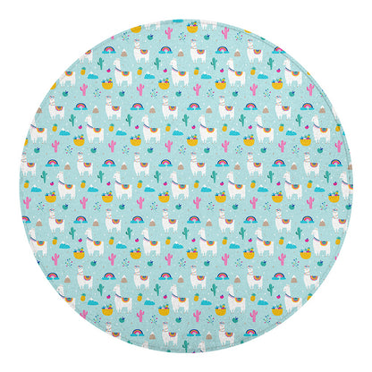 Happy Llama And Cactus Pattern Print Round Blanket