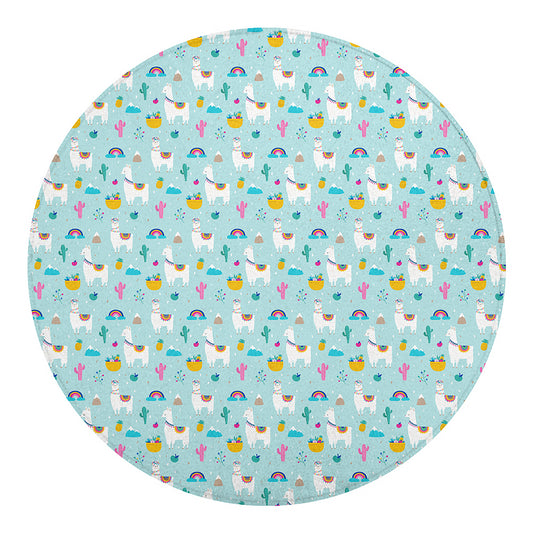 Happy Llama And Cactus Pattern Print Round Blanket