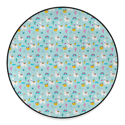 Happy Llama And Cactus Pattern Print Round Floor Mat