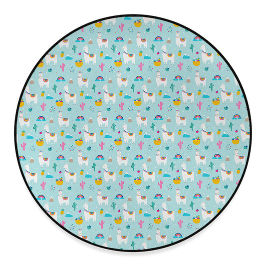 Happy Llama And Cactus Pattern Print Round Floor Mat