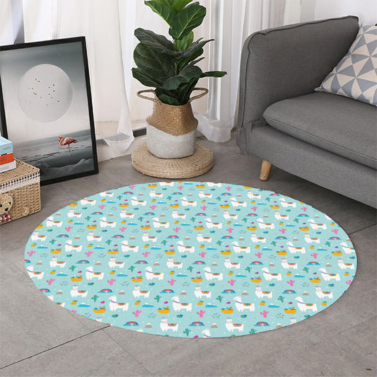 Happy Llama And Cactus Pattern Print Round Rug