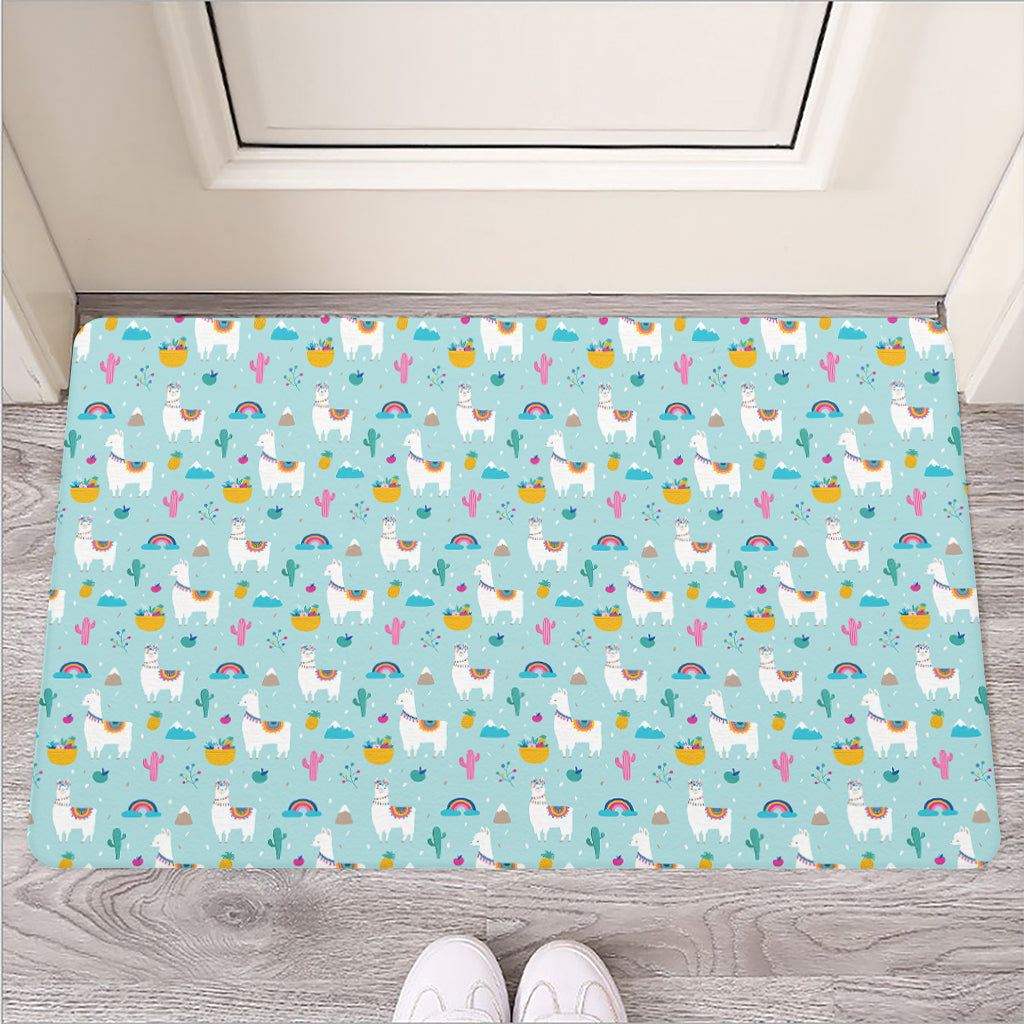 Happy Llama And Cactus Pattern Print Rubber Doormat