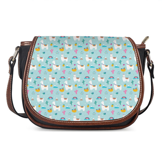 Happy Llama And Cactus Pattern Print Saddle Bag