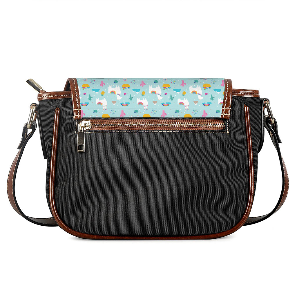 Happy Llama And Cactus Pattern Print Saddle Bag