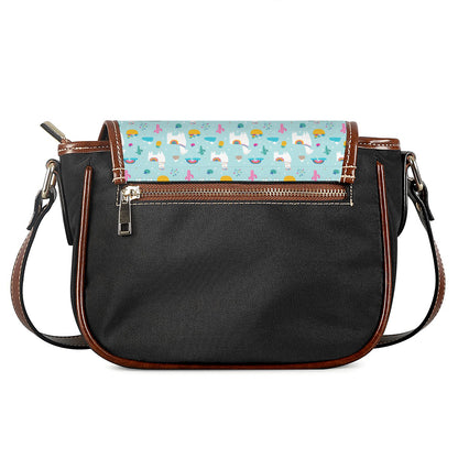 Happy Llama And Cactus Pattern Print Saddle Bag